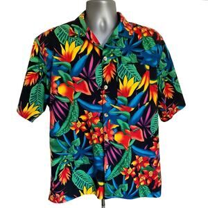 Toucan Dance Hawaiian Shirt Mens Medium Tropical Floral Button Up USA Made